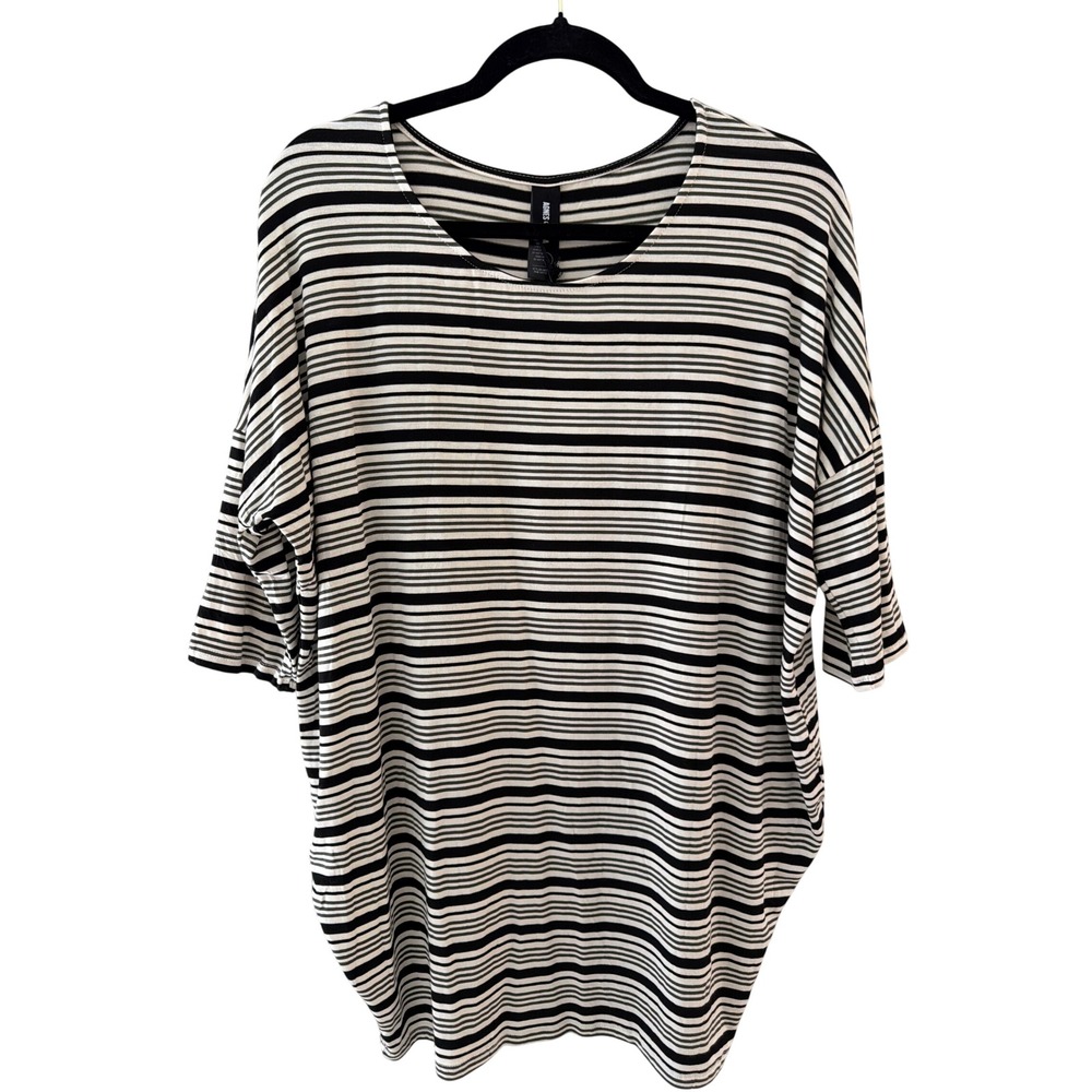Agnes & Dora Women Dolman Tunic Olive B Stripe Half Sleeve Top Large NEW